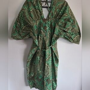 Womens Cotton Kaftan Green Paisley Cotton Summer Wear Dress Size S/M